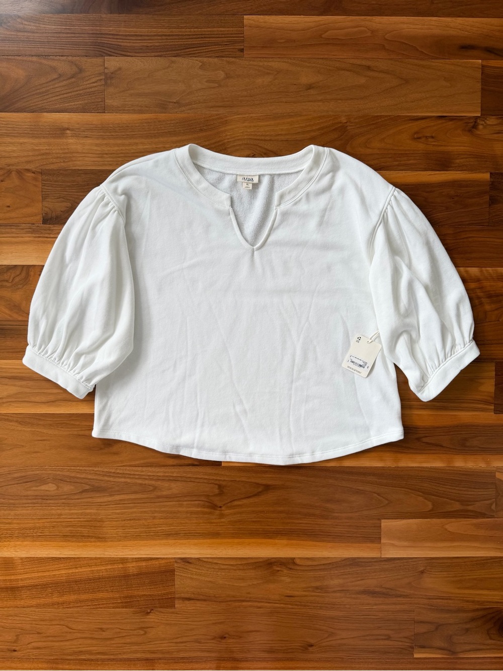 NWT ANA White Puff Sleeve V-Notch Sweatshirt Top Women’s XL  Cozy Neutral Tee